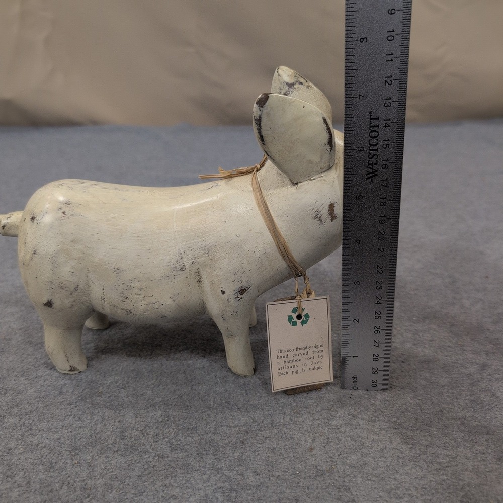 Hand Carved Bamboo Root Pig Figurine Gracie Java Indonesia Eco Friendly White - Picture 4 of 4